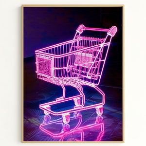 ネオンホームデコレーション：ピンクの LED ショッピングカートアートインスタレーション、スタイリッシュな空間のためのユニークな壁装飾、アート愛好家への楽しいギフト NL3407