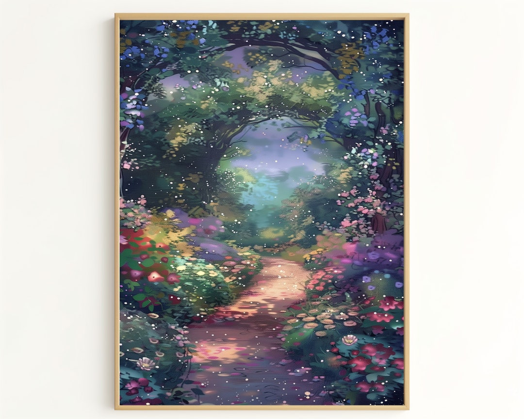 Floral Fantasy Art Print – Enchanted Forest Pathway – Magical Floral ...