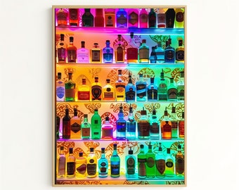 Glowing Liquor Bottles Backlit Display – Colorful Neon Bar Decor for Vibrant Home Bars or Parties NL3475