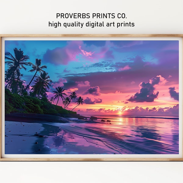 Seascape Wall Art Print - Sunset & Trees in Outer Banks, Beach Scenery - Modern Digital Decor for Home | WS80