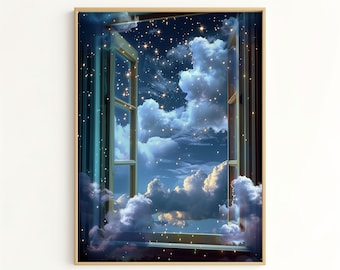 Constellation Wall Decor, Starry Night Through Open Window Art Print, Dreamy Home Decoration, Ideal Gift for Stargazers GG1159