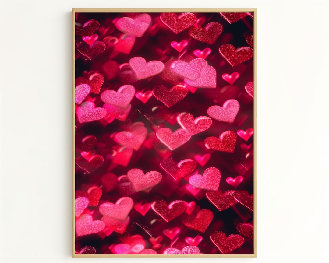 Dreamy Wall Decor: Floating Pink Hearts Art Print - Romantic Love ...