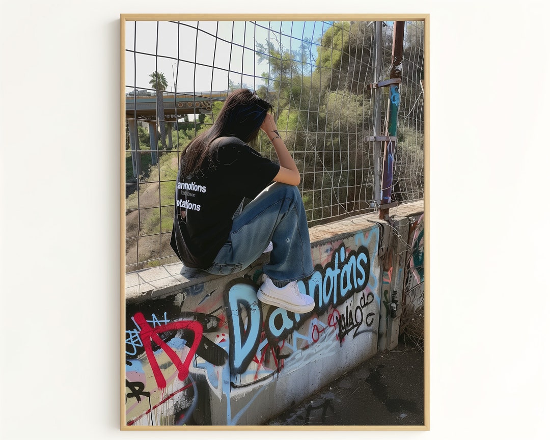 Black Aesthetic Decor Urban Street Style Girl Art Print With Edgy