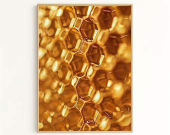 Honeycomb Art Print: Close-Up of Golden Honeycomb, Perfect for Nature and Bee Lovers Wall Decor, Ideal Gift for Beekeepers GG1027