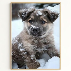 Winter Wonderland Puppy Print, Adorable Dog in Snow Photography Decor, Perfect for Pet Lovers, Great Gift for Animal Enthusiasts PF3907