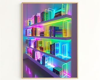 Light Up Bookshelf Art – Colorful Neon LED Book Storage Decor for Cozy Home Vibes, Perfect Gift for Book Lover NL3421
