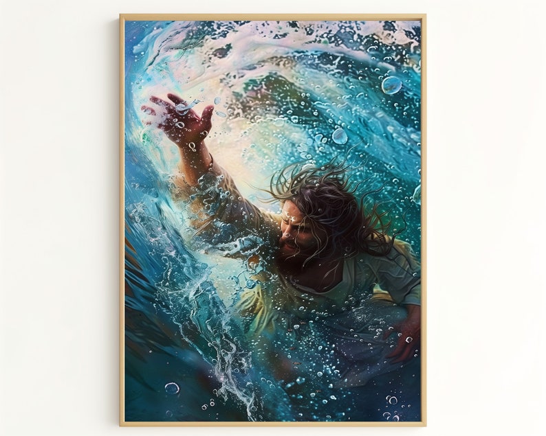 Jesus in Water Art Surreal Underwater Print of Divine Rescue, Perfect ...