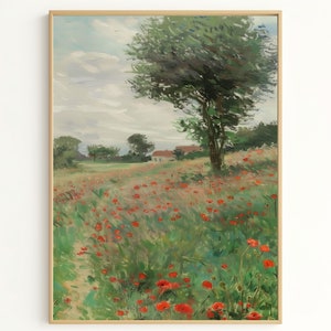 Poppy Field Print – Impressionist Landscape with Poppies Art Print for a serene countryside vibe, perfect for home decor or gift. OF2736