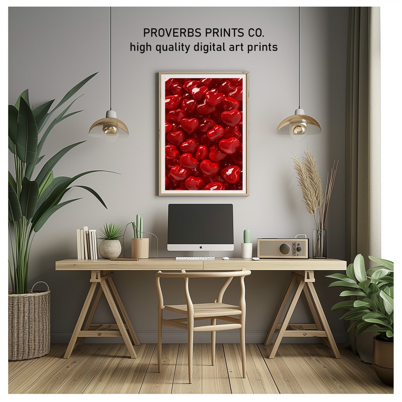 Red Heart Wall Decor, Glossy Red Heart Cluster Art Print for Romantic