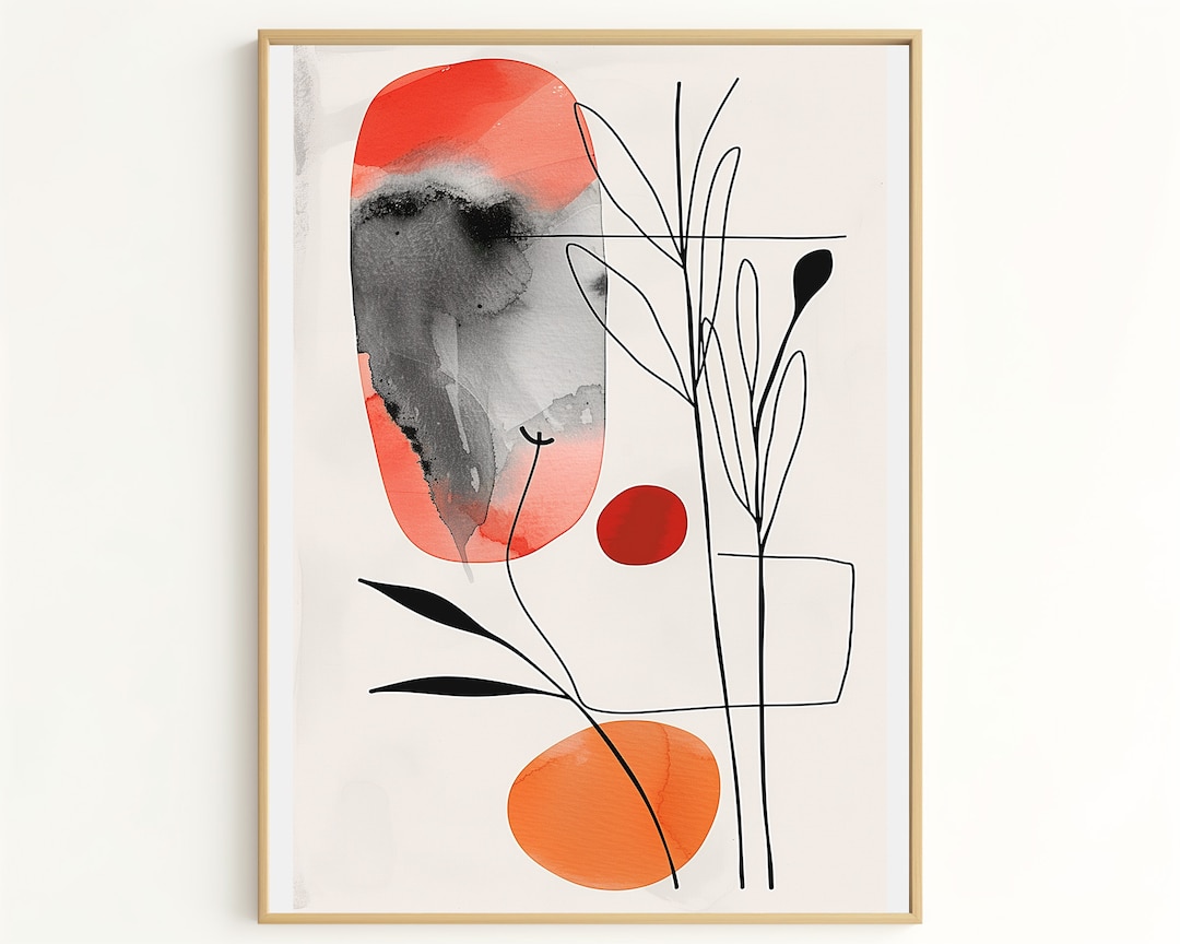 Black and Red Artwork - Minimalist Abstract Line Art Print Featuring ...