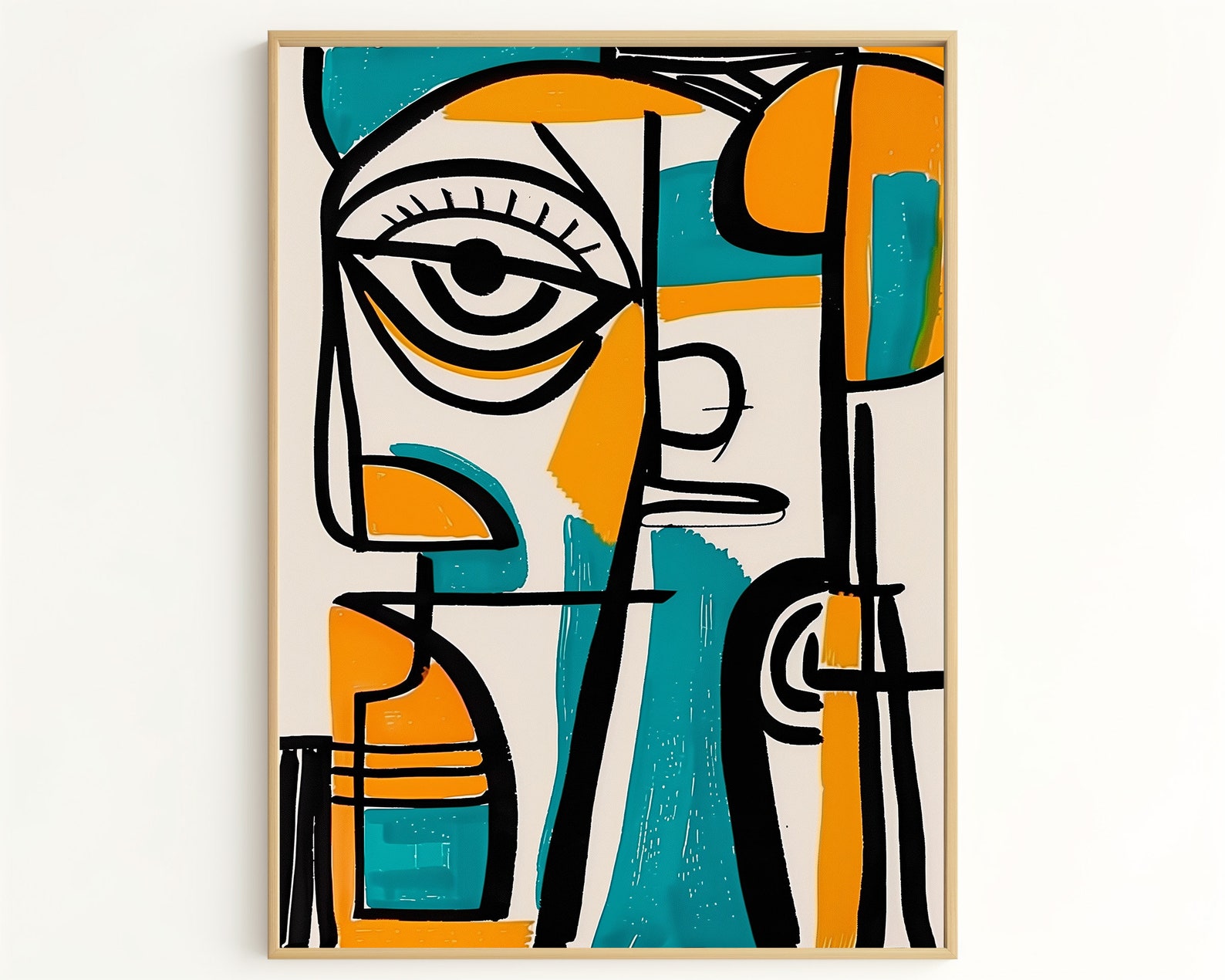 Mid-century Decor: Modern Cubist Abstract Face Art Print in Bold Orange ...