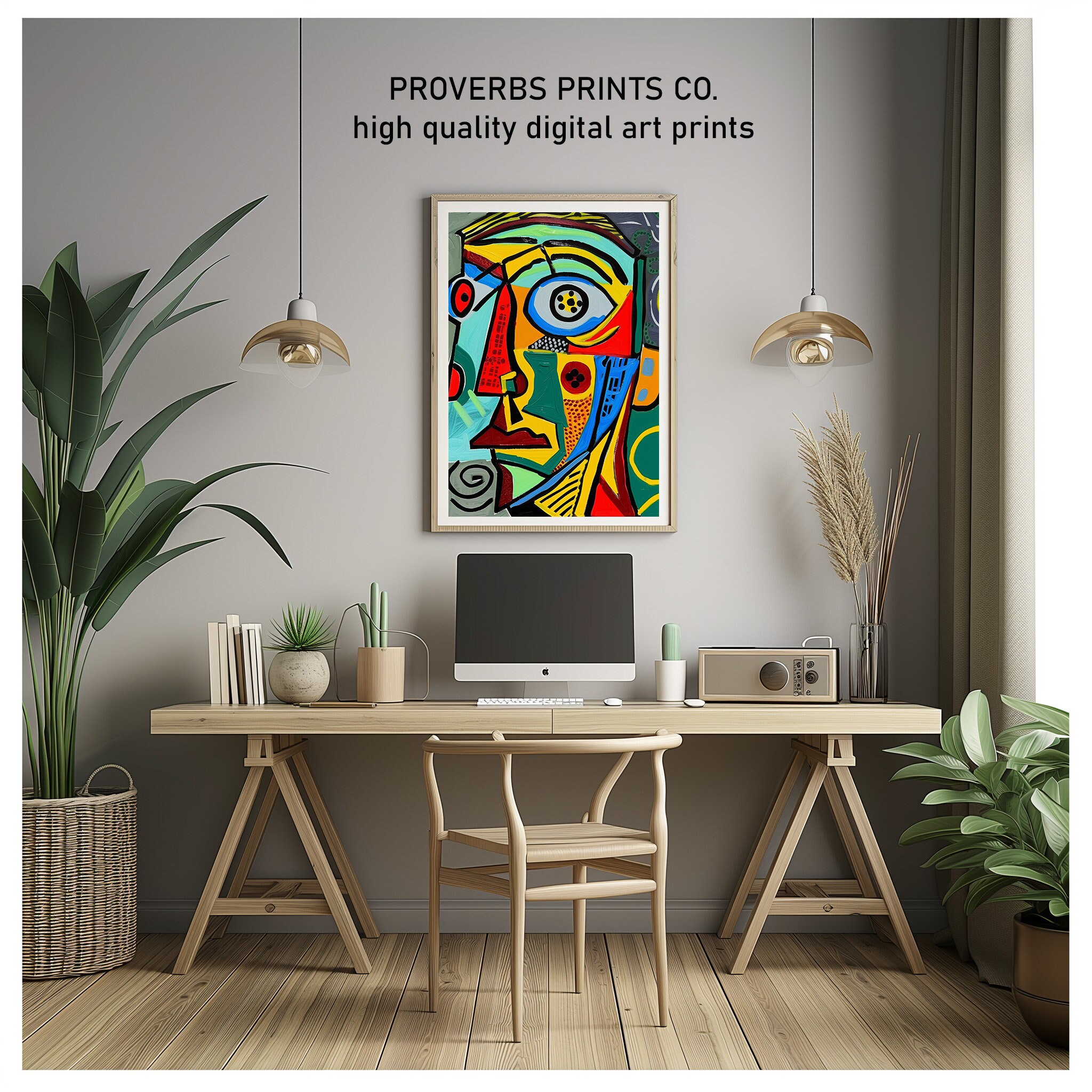 Cubist Face Art - Bold Cubist Portrait Print With Geometric Faces and ...