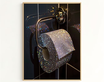 Luxury Toilet Paper Roll, Elegant Sparkling Bathroom Art Print for Modern Decor, Unique Gift for Weddings or Housewarming GG1119
