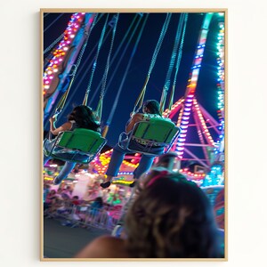 Karneval Fahrt Dekor, Jahrmarkt Schaukel Fahrt Fotografie Druck, lebendige Nachtszene Wandkunst für lebenslustige Wohnkultur Geschenk ST867