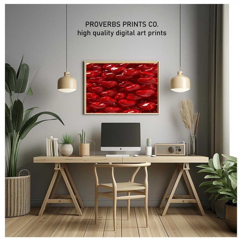 Red Heart Wall Decor, Glossy Red Heart Cluster Art Print for Romantic
