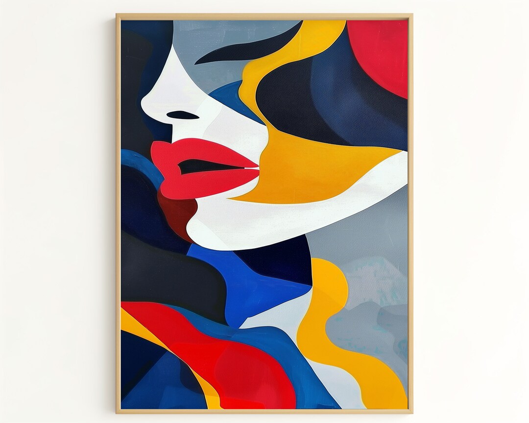 Minimalist Abstract Portrait Art Print – Colorful Cubist Woman Face ...