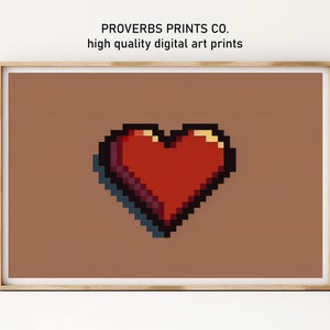 8 Bit Herz Kunstdruck - Retro Gaming Style, minimalistische 8-Bit Wanddekoration für Einzigartiges Geschenk OV3155
