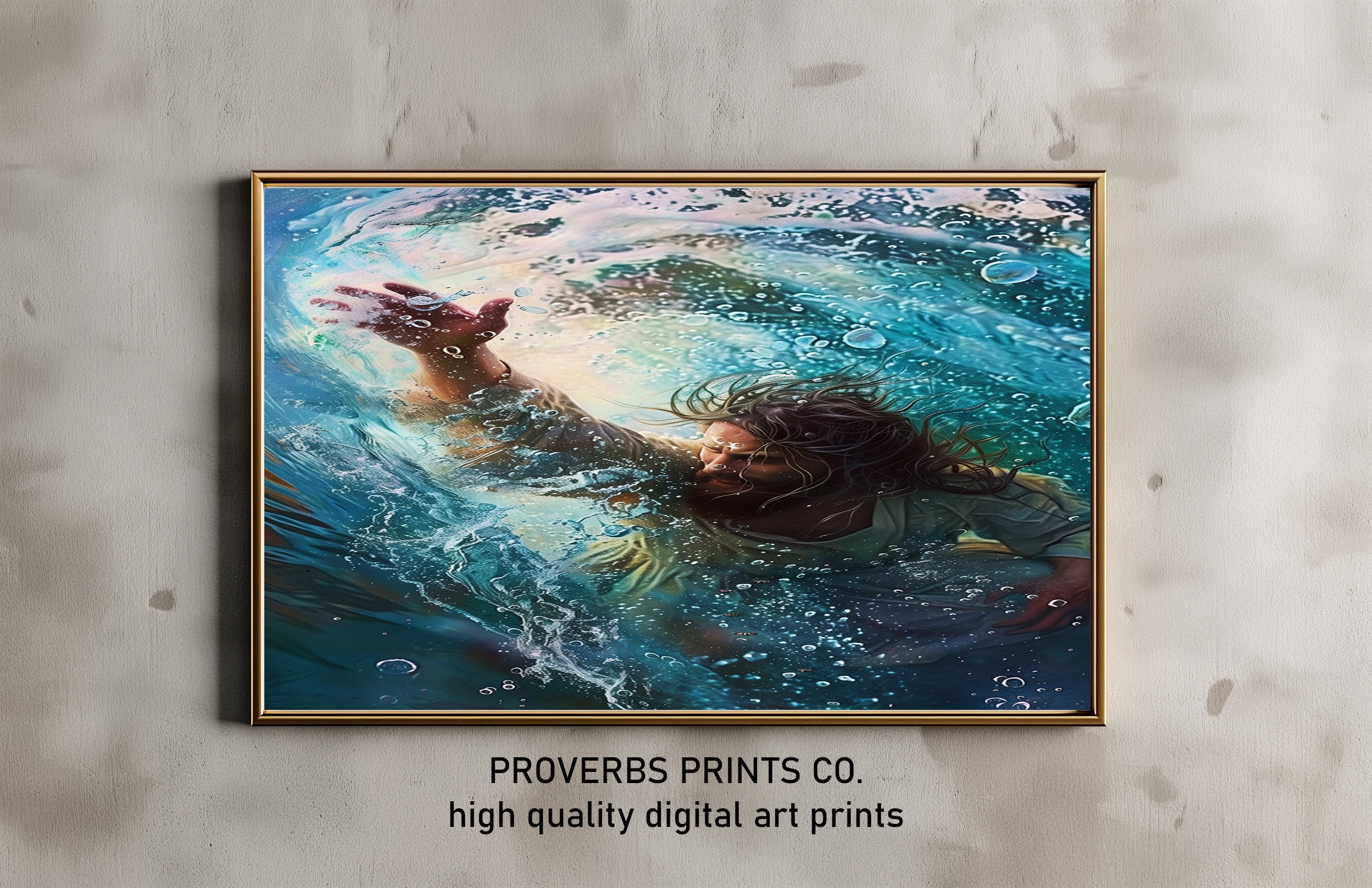 Jesus in Water Art Surreal Underwater Print of Divine Rescue, Perfect ...