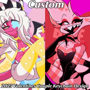 Hazbin Hotel Helluva Boss OC Art Commission, Custom Digital Illustration (HR) Valentines Keychain (Couple)