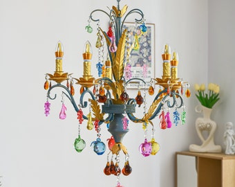 French Style Colorful  Crystal Chandelier 6 lights