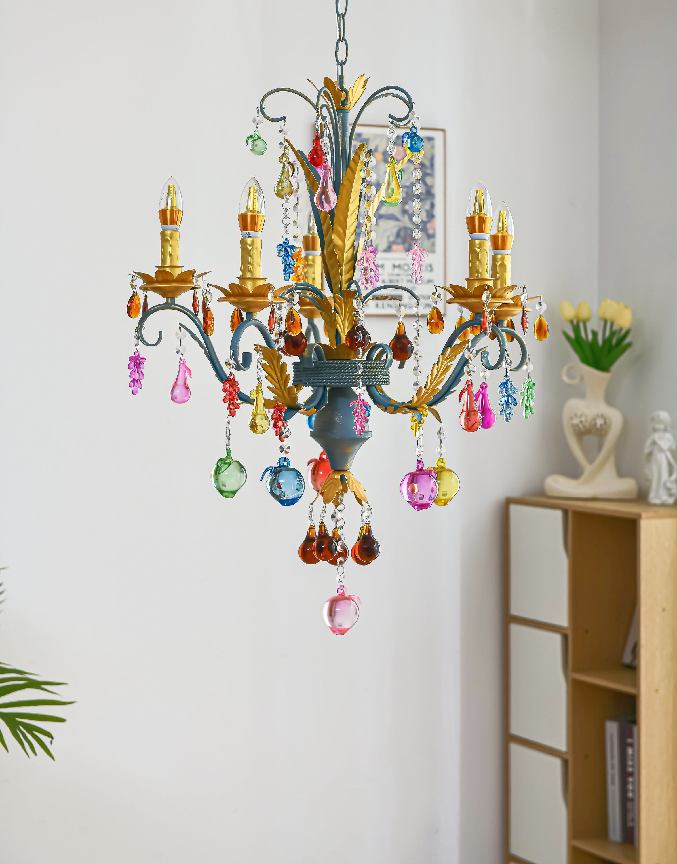 French Style Chandelier with  Colorful  Crystal Fruit Drops for Home Decor 10lights