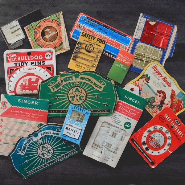 Vintage sewing notions snaps needles book cases paper ephemera lot large group collection textiles craft fashion safety pins