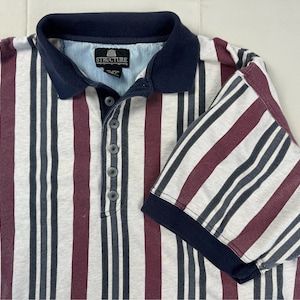 トップス 00s archives Zip design polo shirts y2k 90's Vintage Structure 6-button Vertical Striped Polo Late 90's
