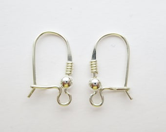Kidney earring hooks with coil and ball sterling silver 925