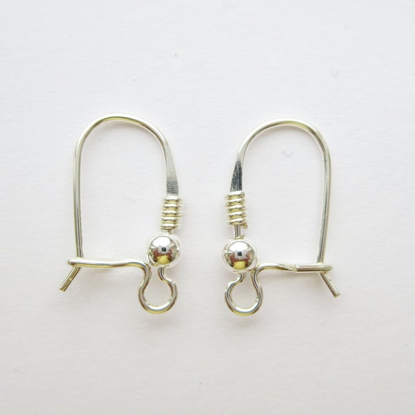 Kidney earring hooks with coil and ball sterling silver 925