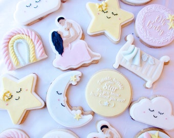Baby Shower Cookies Personalised Custom Biscuits/Dreamy Twinkle Twinkle Little Star/ New Mum/ New Baby/ Postal Letterbox Cookies