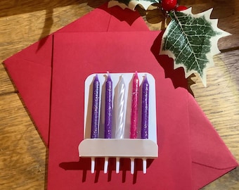 Advent candles card and Envelope with real mini candles