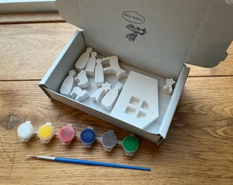 Hand cast Nativity set - undecorated plaster ready to paint ('with paints' as an option)