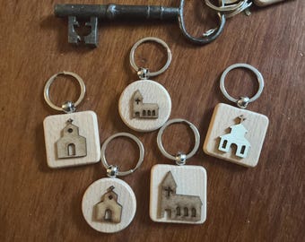 Wooden Church Keyring (5 designs)