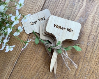 6 Etiketten für Gartenpflanzen - 'Water, Pick and Feed Me' mit Bibelstellen