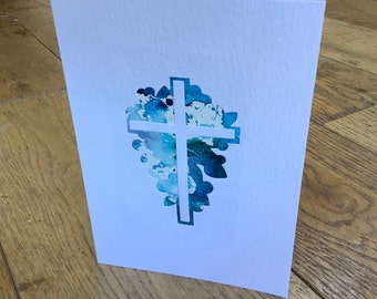 Baptism card, original hand painted water colour and ink with die cut