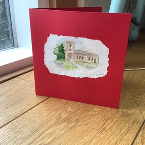 Para encargar una tarjeta de felicitación pintada a mano para una iglesia o capilla: acuarela original de la imagen elegida (varias opciones de color de tarjeta disponibles)