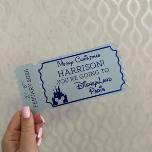 Personalized Acrylic Disneyland Ticket | Surprise Trip Reveal, Keepsake Gift Frost Blue - Des 2