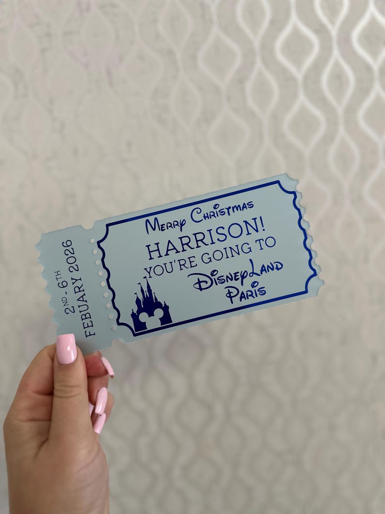 Personalized Acrylic Disneyland Ticket | Surprise Trip Reveal, Keepsake Gift Frost Blue - Des 2