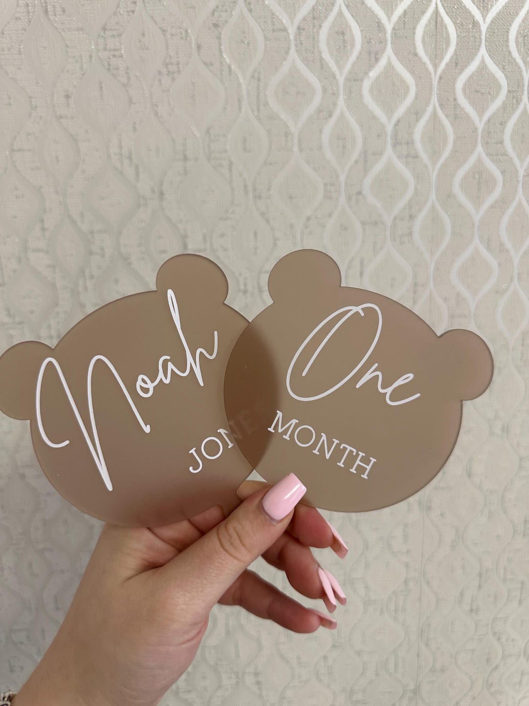 Personalised Teddy Bear Acrylic Milestone Discs | Baby Monthly Photo ...