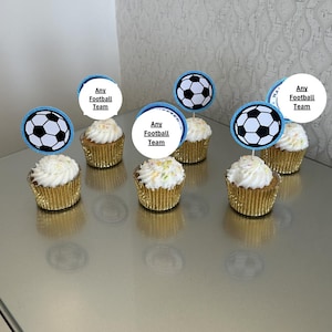 Manchester City Cupcake Toppers | Blue Glitter Football Party Decorations | Kids Birthday Cupcake Picks | Soccer Cake Supplies for Fans