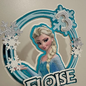 Elsa Frozen Cake Topper | Personalised Princess Birthday Decoration | Custom Name & Age Party Cake Topper | Disney Frozen Party Supplies