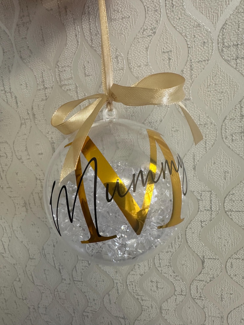 Personalised Crystal Christmas Bauble | Custom Name Ornament | Family Xmas Tree Decoration | Holiday Keepsake Gift | Acrylic Bauble Gold