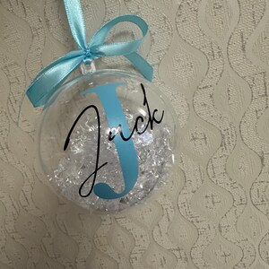 Personalised Crystal Christmas Bauble | Custom Name Ornament | Family Xmas Tree Decoration | Holiday Keepsake Gift | Acrylic Bauble Pale Blue