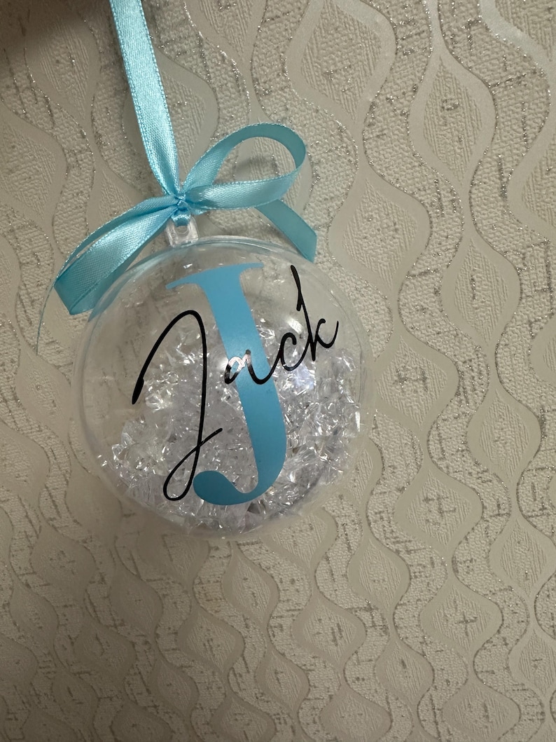 Personalised Crystal Christmas Bauble | Custom Name Ornament | Family Xmas Tree Decoration | Holiday Keepsake Gift | Acrylic Bauble Pale Blue