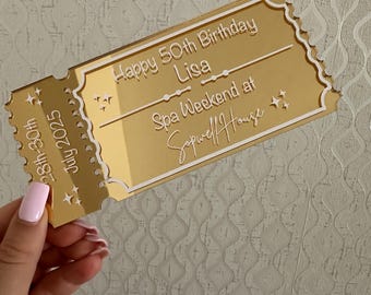Personalised Acrylic Gift Ticket | Custom Keepsake Voucher | Holiday Reveal Ticket | Surprise Disneyland Trip Gift | Custom Acrylic Ticket