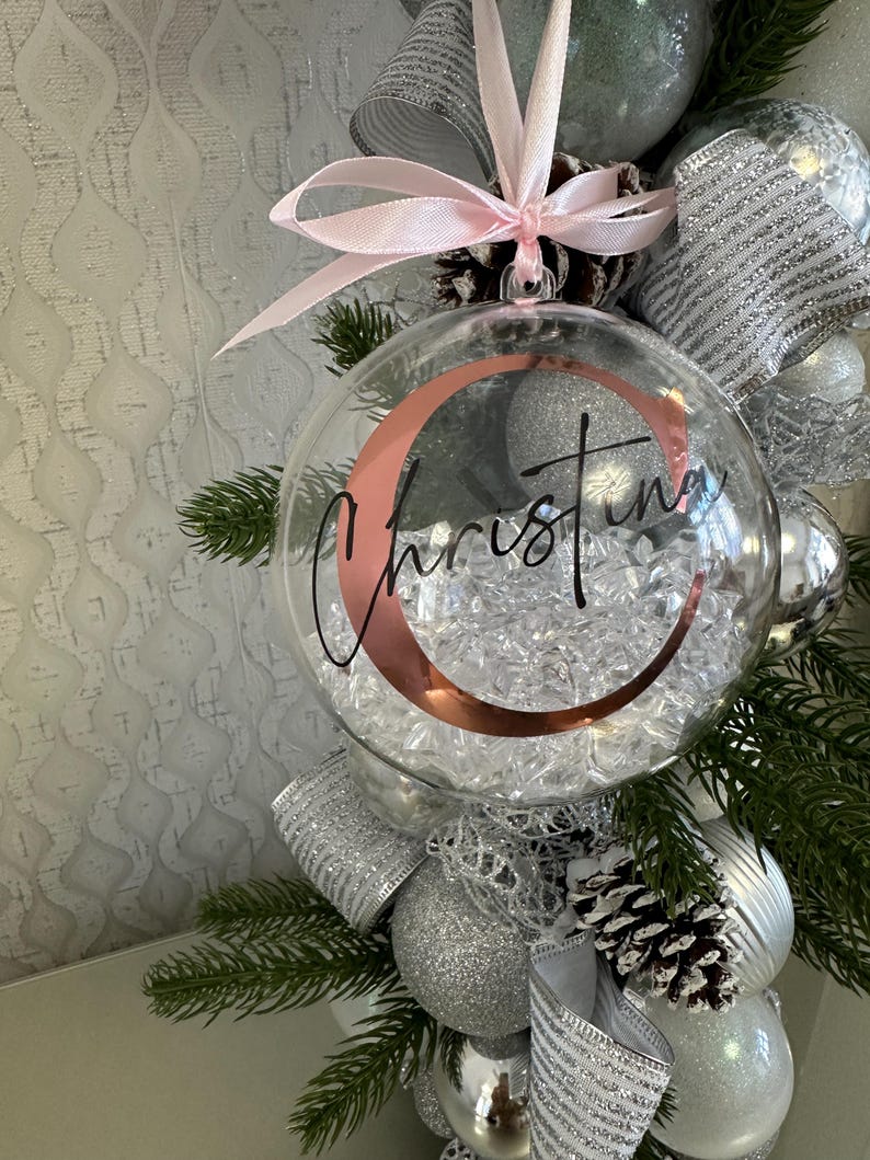 Personalised Crystal Christmas Bauble | Custom Name Ornament | Family Xmas Tree Decoration | Holiday Keepsake Gift | Acrylic Bauble image 1