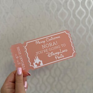 Personalized Acrylic Disneyland Ticket | Surprise Trip Reveal, Keepsake Gift Frost Blush - Des 2