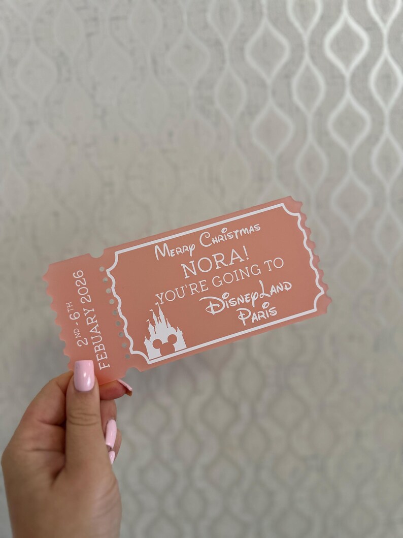 Personalized Acrylic Disneyland Ticket | Surprise Trip Reveal, Keepsake Gift Frost Blush - Des 2