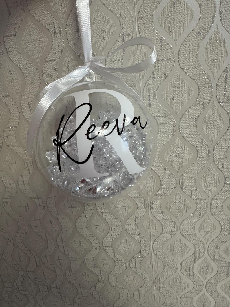 Personalised Crystal Christmas Bauble | Custom Name Ornament | Family Xmas Tree Decoration | Holiday Keepsake Gift | Acrylic Bauble White