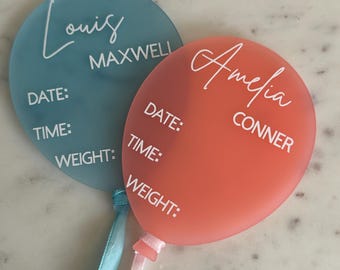Personalised Baby Announcement Sign | Hot Air Balloon Newborn Photo Prop | Custom Hello World Plaque | Birth Announcement Keepsake